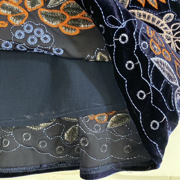 Foxiedox Embroidered Velvet Mini Dress Size XS Navy Blue‎ Fairy Romantic Boho - Picture 9 of 11
